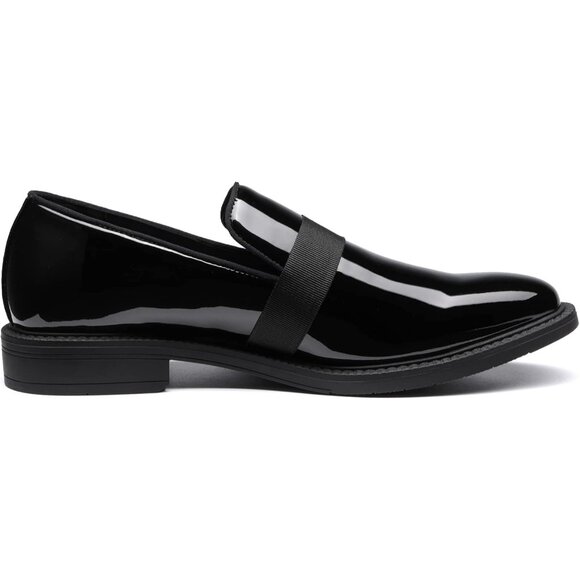 Bruno Marc Men's Black Tuxedo Shoe Slip on Classic Patent Velvet Leather Loafers - Picture 3 of 6